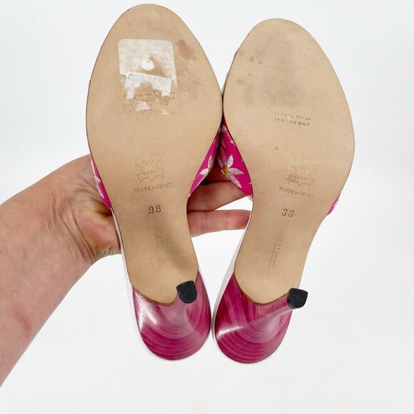 Manolo Blahnik Vintage y2k Pink White Daisy Floral Open Toe Mule Sandal IT 38 - Picture 11 of 13